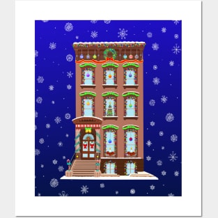 Christmas Decorated Brooklyn Brownstone Posters and Art